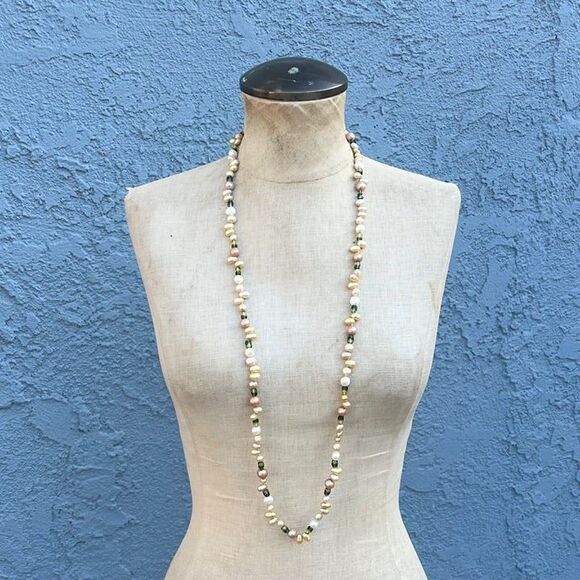 Vintage Yellow Pearl Necklace Long Beaded Statement Jewelry - Picture 2 of 11